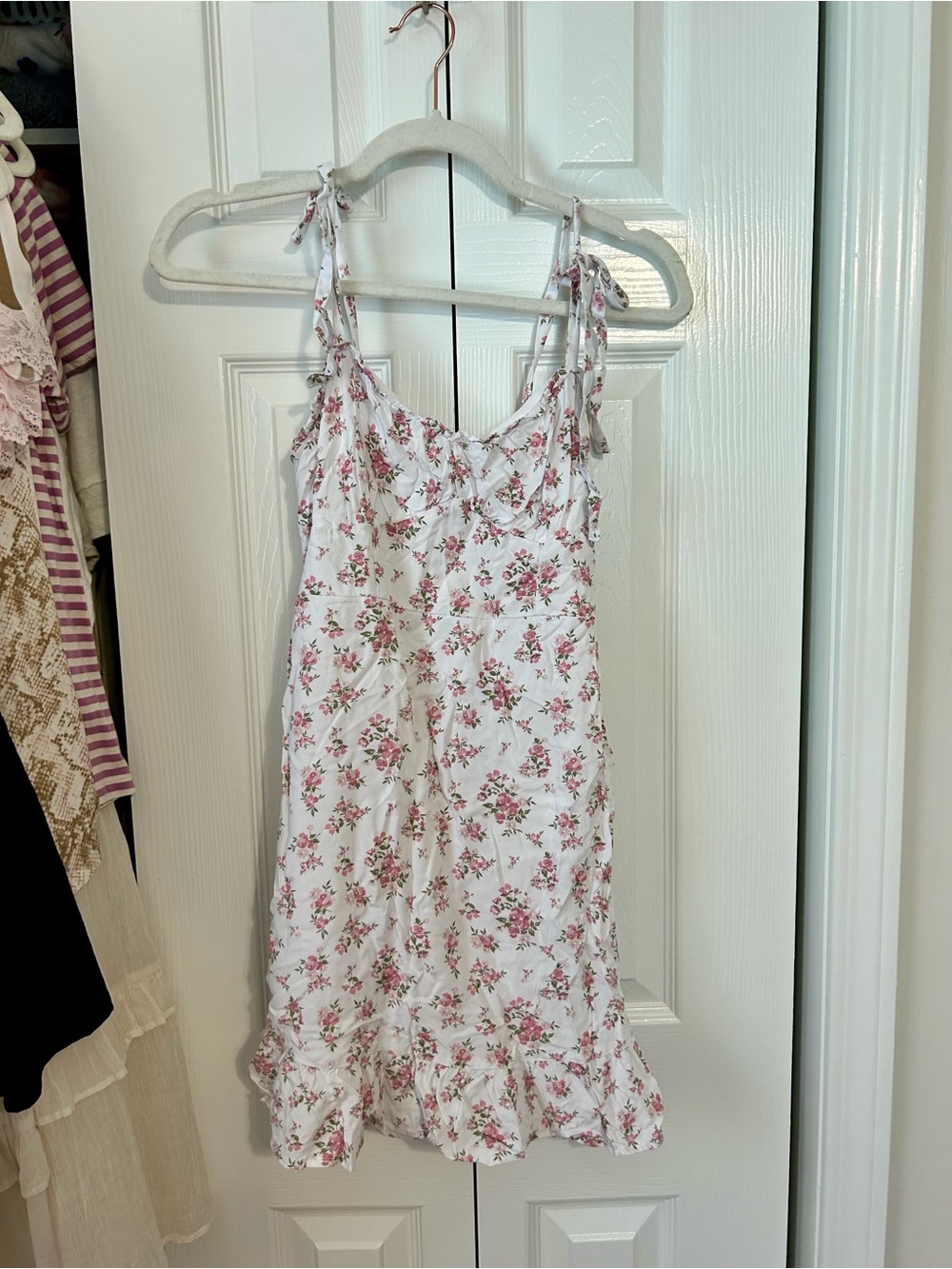 Hollister White Mini Dress with Pink Floral Print